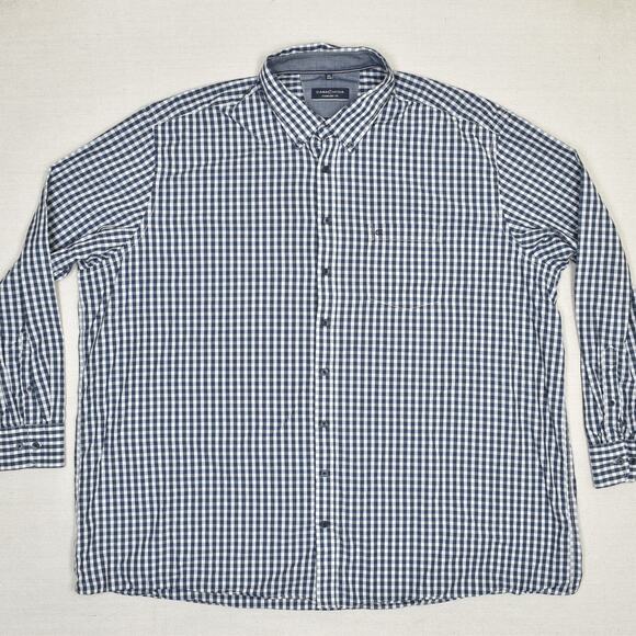 Casa Moda Men Button Down Shirt Plaid Long Sleeve Cotton Blue Size 4XL Comfort - Picture 1 of 8